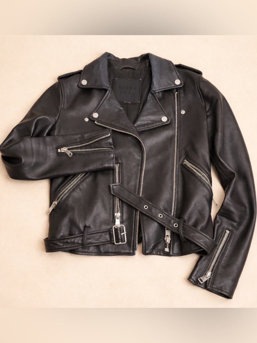 Belle Vivere Black Leather Moto Jacket